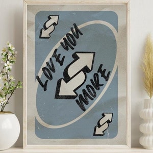 Poster "Ti amo di più", poster da parete con carte da gioco retrò, stampabile con stampa di arte murale retrò blu, decorazione murale femminile, poster da parete preppy per San Valentino, alla moda