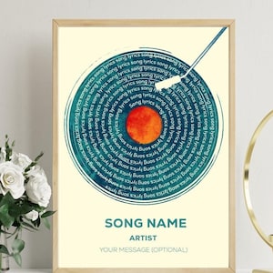 Stampa di testi di canzoni personalizzati, poster musicale personalizzato, regalo musicale personalizzabile, poster con testi in vinile, regalo per anniversario di matrimonio, personalizzato