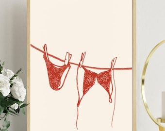 Bikini Line Art Print, Beachy Swimsuit Illustration (Digital Download)