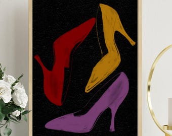 Impresión de tacones vintage: Arte mural de zapatos retro (descarga digital)