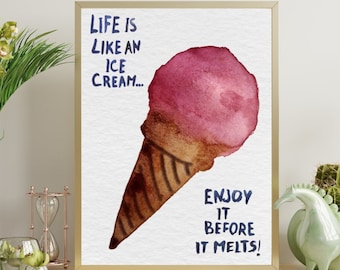 Trendy Retro Print, Preppy Room Decor, Affirmations Poster, 70s poster, Trendy Wall Art, Ice cream Poster, Funny Quote Poster,Funky Wall Art