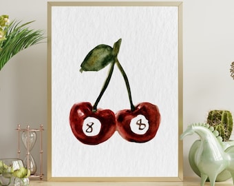 Retro 8 Ball Cherries Print: Vintage Kitchen Wall Art (Digital Download)