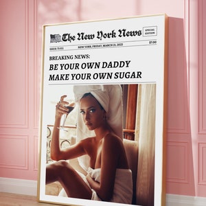 Modny nadruk gazety - sztuka ścienna z afirmacjami - wydruk sztuki ściennej - modny nadruk nagłówka, sztuka ścienna w stylu vintage, gazeta nowojorska, nadruk Sugar Daddy