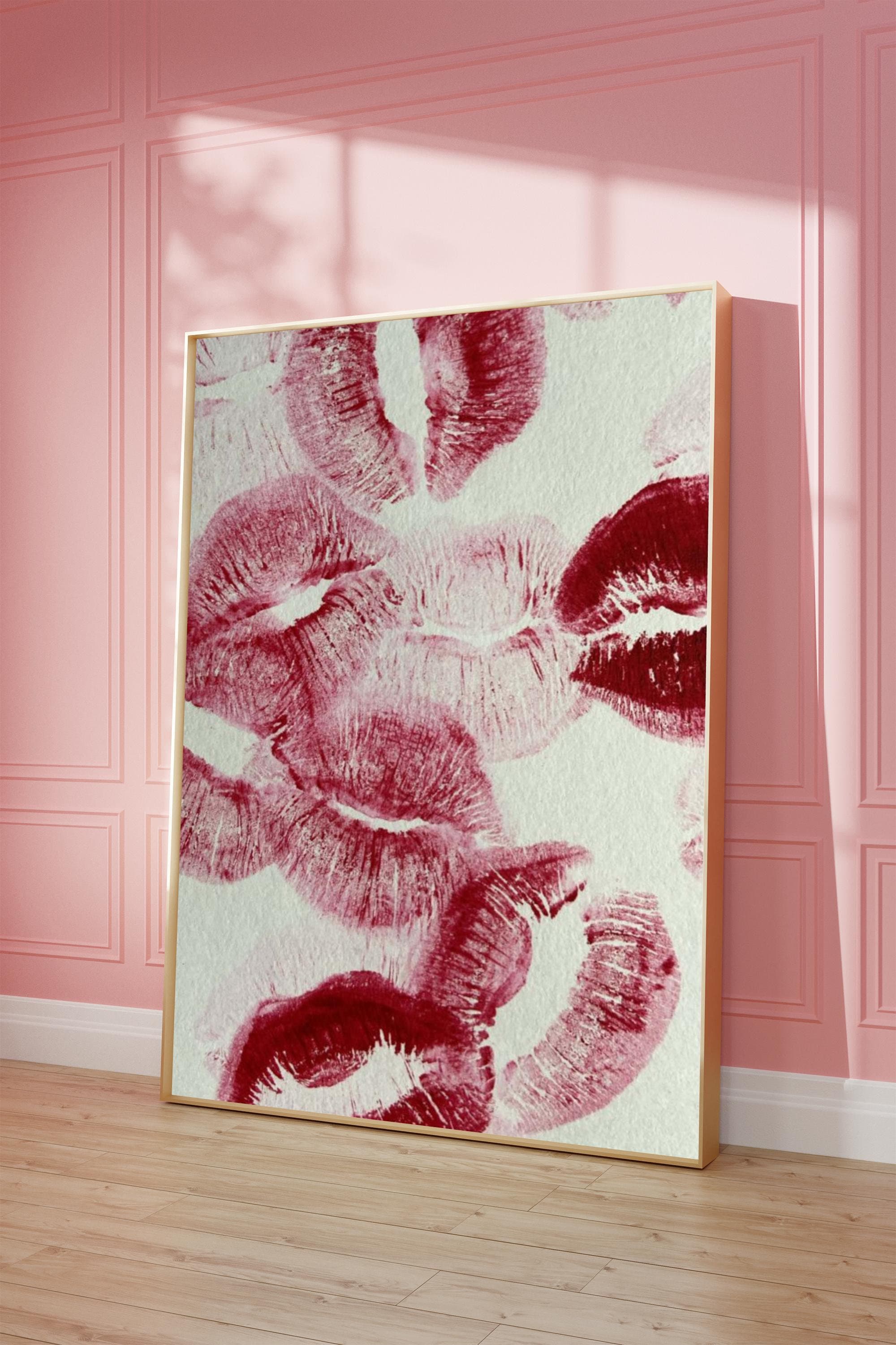 Retro Kiss Poster: Red Lips Print, Bedroom Wall Art (Digital Download)