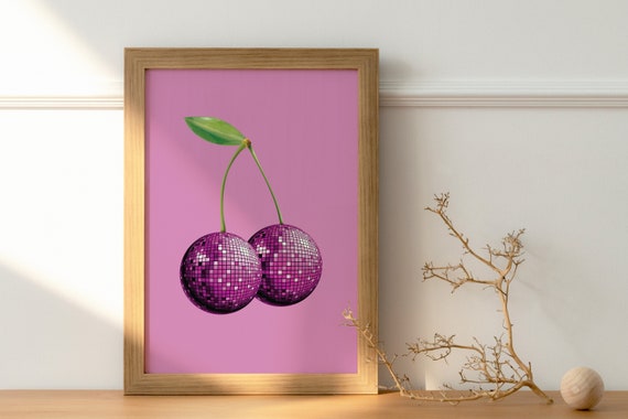 Cherry Disco Balls Print, Disco Ball Decor, Disco Ball Art, Pink Disco Balls,  Purple Mirror Balls, Disco Balls Poster, Digital Download 
