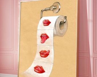 Impression d'art drôle de lèvres en papier toilette : décoration de salle de bain humoristique (téléchargement numérique)