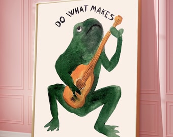 Retro Frog Wall Print, Vintage Banjo Frog,Selfcare Print,Happy Poster,Happiness Print,Typography Print, 70s Art, Trendy  Art,Aesthetic Print