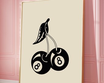 8 Ball Cherries Print: Retro Kitchen Wall Art (Digital Download)