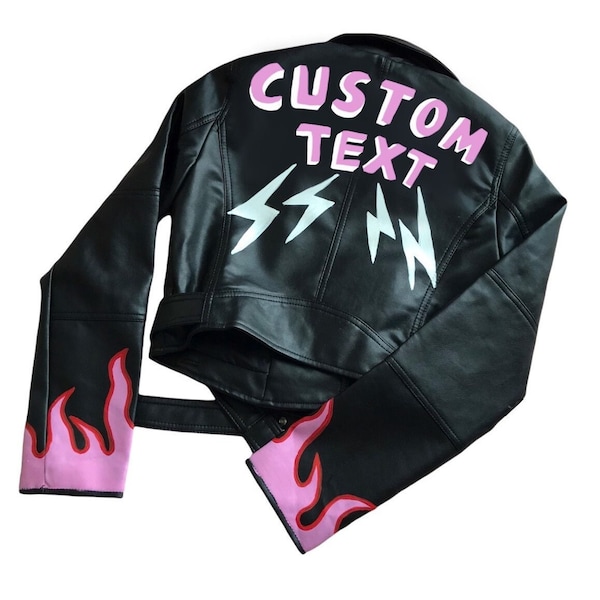 Custom Text Jacket | Painting l Leather | Motorcycle Jacket| Women's Jackets|Hand Painted Faux Leather Jacket | Christmas Gift For Woman