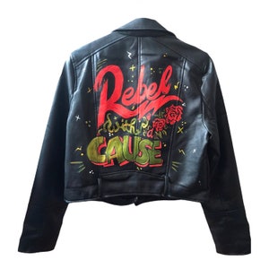 Hand Painted Faux Leather Jacket | Custom Text Design
