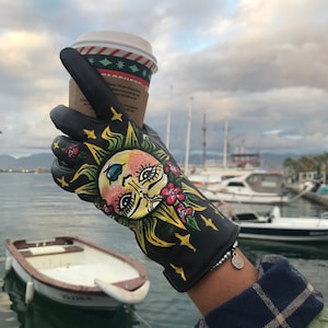 Dyed Leather Gloves|Personalized Leather Gloves|Leather Gloves| Chaqueta Vaquera Pintada |Christmas Gift For Woman| Painting| Christmas gift