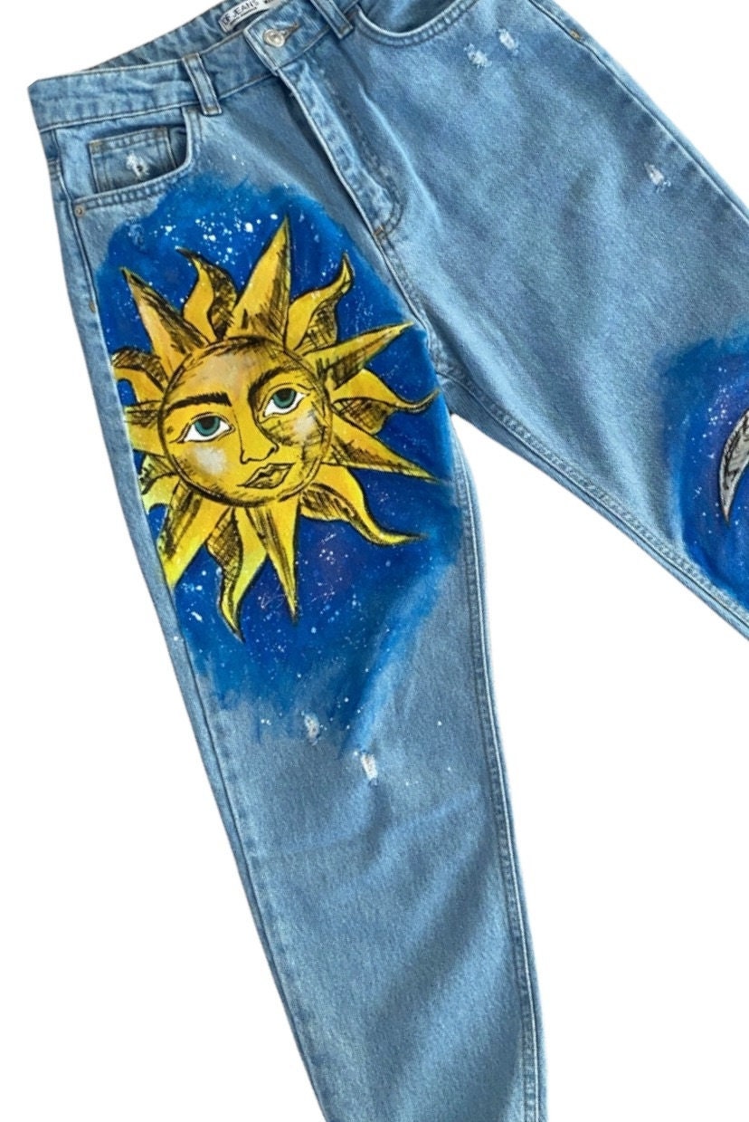 Hand-painted Sun & Moon Mom Jeans - Custom Denim Pants - Etsy Canada