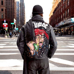 Custom Hand-Painted Leather Jacket, Hip-Hop Graffiti Biker Jacket, Tupac Tribute Streetwear Coat, Rock Style Moto Jacket, Personalized Gift