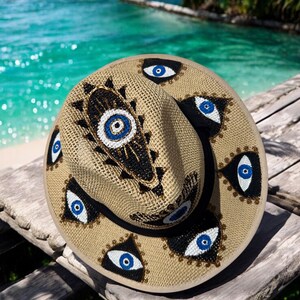 Evil Eye Straw Hat - Etsy display picture 1