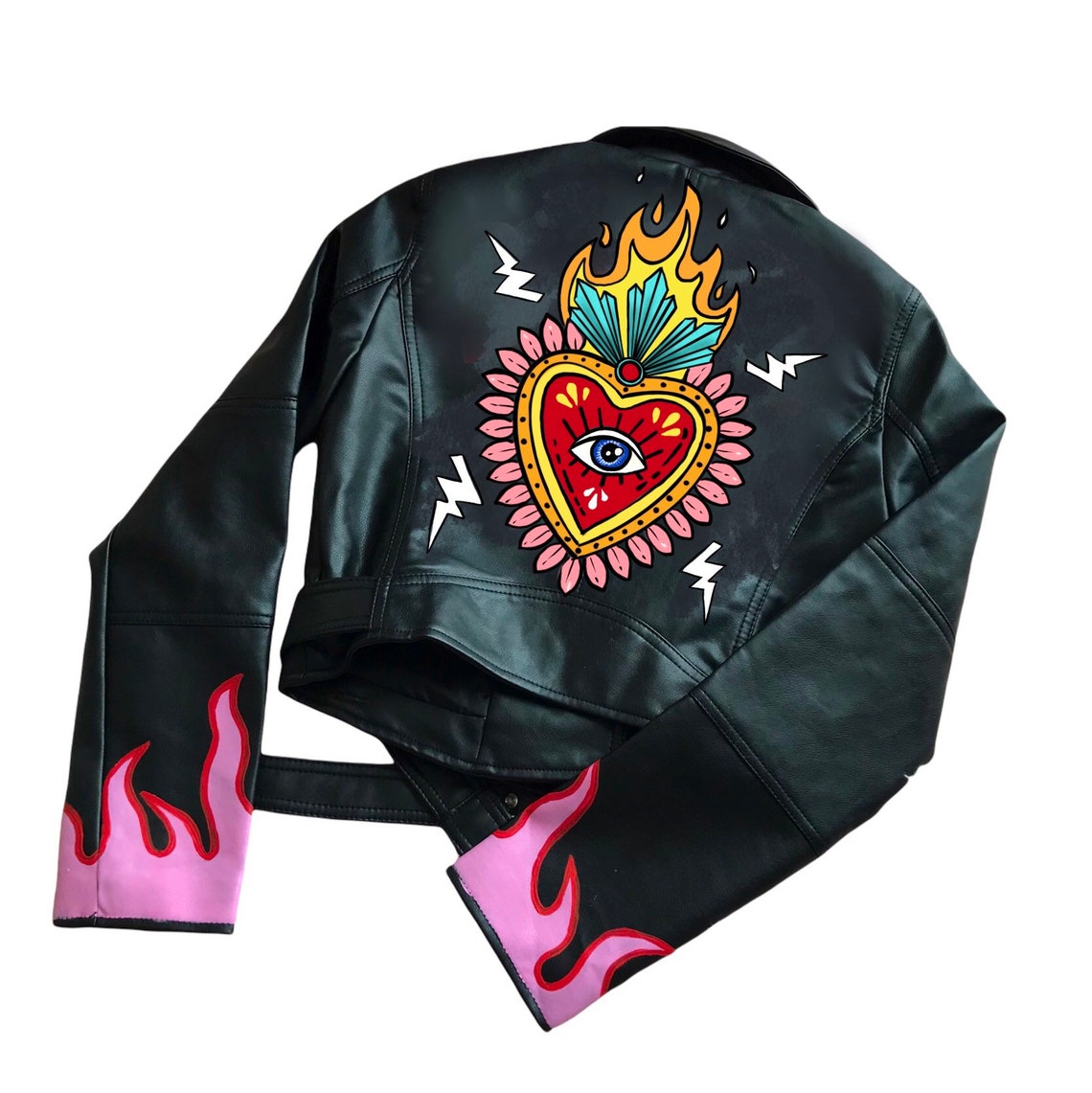 Custom Text Jacket Painted Faux Leather Motorcycle Jacket Etsy