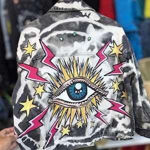 Evil Eye Denim Jacket Artwork | Hand Painted Denim Jacket | Personalized Jacket | Eye Jacket | Turkish Eyes | Evil Eye Jacket | Eyes | Eye