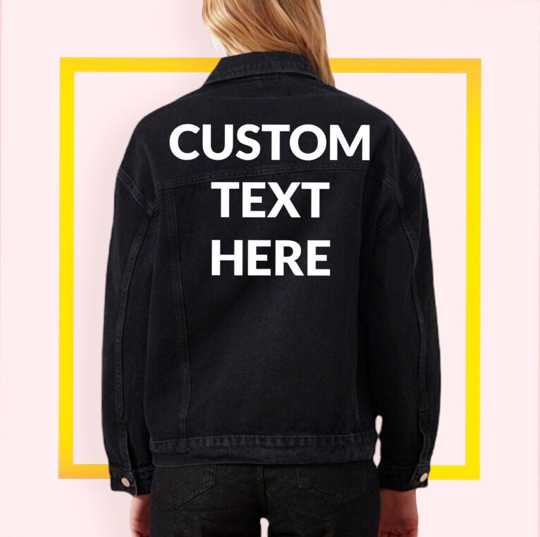Text In Jacket Custom Text Hand-painted Black Denim Jacket, Vintage Inspired - Etsy
