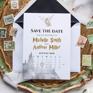 Wizard Save the Date Calendar Template Magical Wedding Invitation Instant Download #051