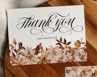 Rustic Wedding Thank you Card with fall Leaves and Flowers for Natural Wedding in Forest and Mountains #004