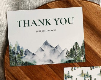 Let the Adventure Begin Thank you Card for Woodland Baby Shower or Mountain Wedding, Downloadable Thank you Cards Forest Pine Trees #010