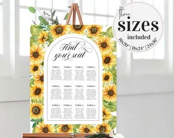 Sunflower Wedding Seating Chart Template for Rustic Wedding in Summer, Template to download and print #006