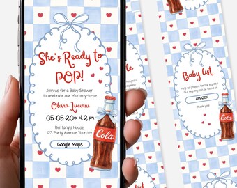 She’s Ready to Pop Baby Shower Invite Template, Blue Soda Shop Website Invitation 034SS-WBSINV