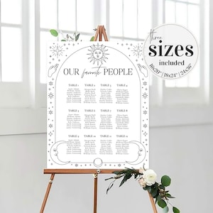 Modello per tabella dei posti a sedere per matrimonio celeste da scaricare per decorazioni di nozze moderne Galaxy con luna e stelle #061