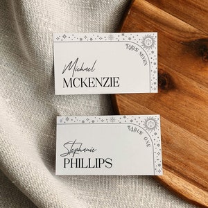 Celestial Wedding Place Cards Template to Download and Print for Simple Galaxy Wedding under Moon and Stars #061