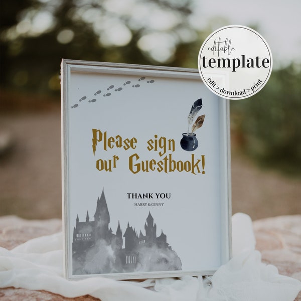 Please Sign Our Guestbook Printable Template Sign for Wizard Wedding or Magical Bachelorette Party #051