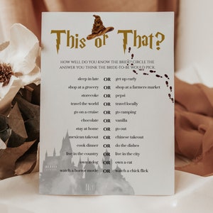 Wizard Bridal Shower Game: Magical This or That or Would she rather printable game for adults | instant download #051