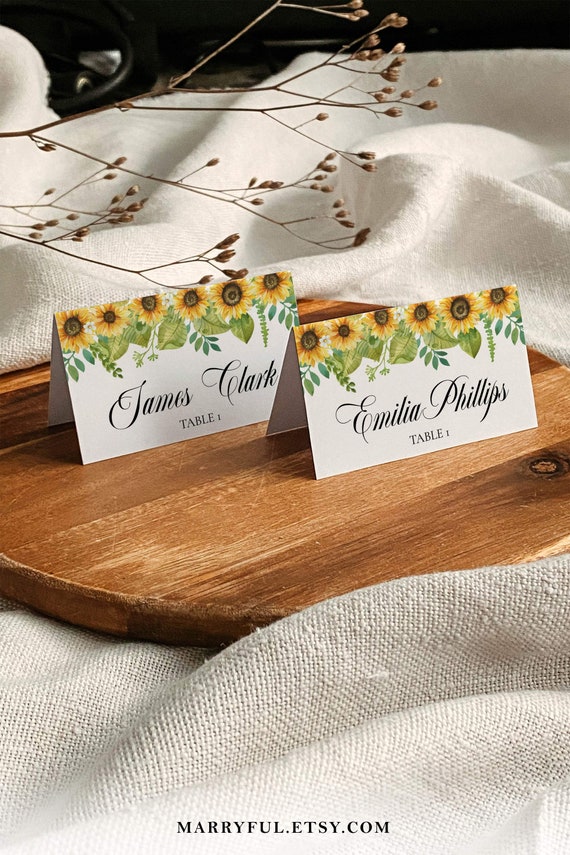 Sunflower Wedding Place Cards Template to Download and Print | Etsy