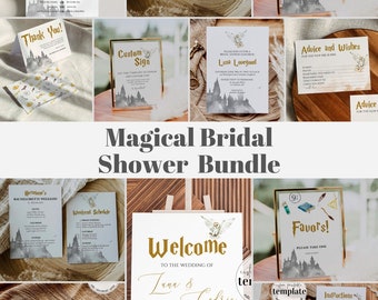 Wizard themed Bridal Shower Bundle: instant download printable invitation template, weekend schedule, games, signs and decor templates #051