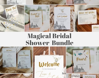 Wizard themed Bridal Shower Bundle: instant download printable invitation template, weekend schedule, games, signs and decor templates #051