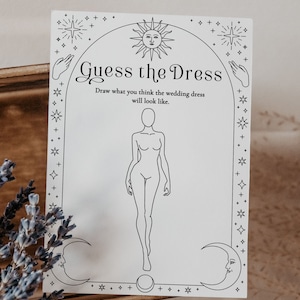 Guess the Dress Bridal Shower Game Template for Celestial Bachelorette Party with Moon and Stars Theme | Printable Template #061