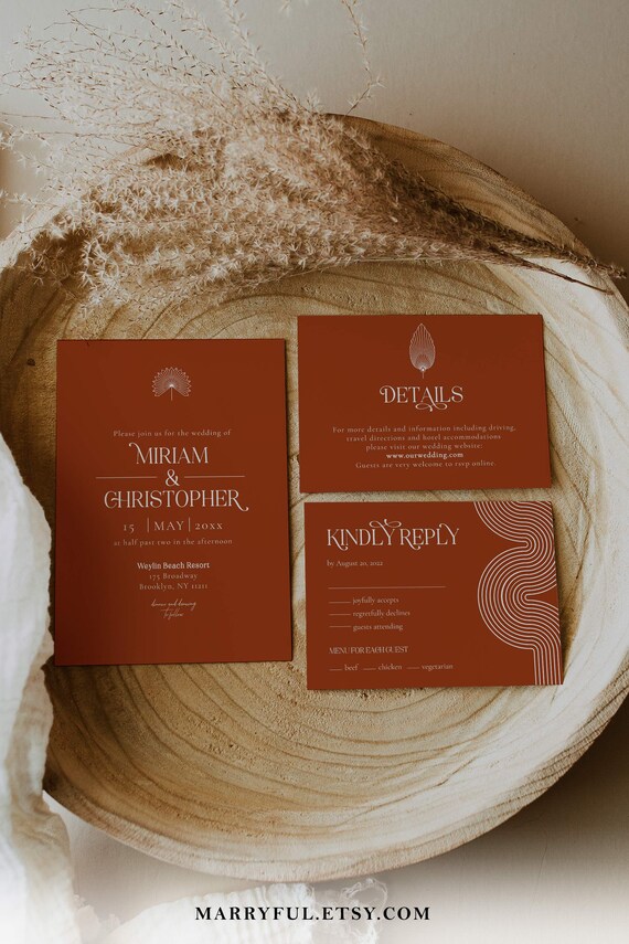 Terracotta Wedding Invitation Template to Download and Print | Etsy