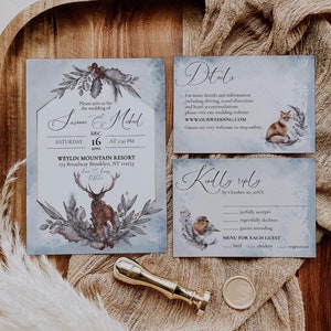 Winter Wedding Invitation Template for Christmas Wedding in December, Rustic Wedding Template to Download #081