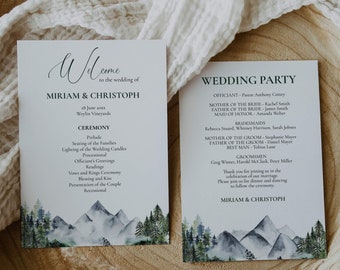 Mountain Wedding Program Template for Rustic Fall Wedding in Forest, Wedding Decor for Ceremony to Download #010