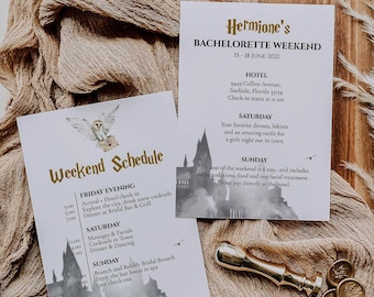 Wizard Bachelorette Weekend Invitation + Itinerary Template, Wedding Bridal Shower Party Timeline #051