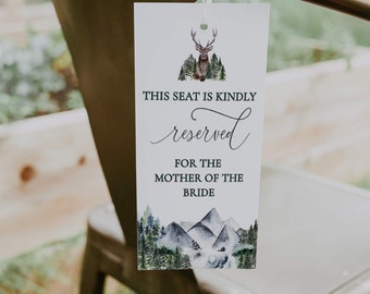 Mountain Wedding Reserved Seating Sign Template to Download, Rustic Forest Wedding Decoration, Chair Tag  #010