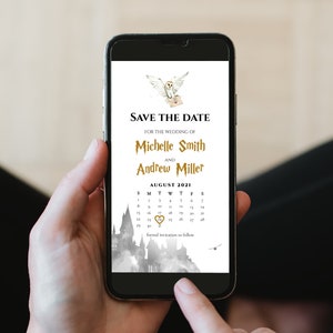 Phone Wizard Wedding Save the Date Calendar Magical Wedding Invitation Template #051
