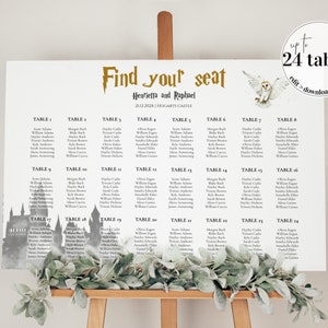 Plantilla de plano de asientos de mago para 24 mesas para una ceremonia de boda mágica Descarga digital instantánea n.° 051