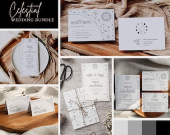 Celestial Wedding Invitation Bundle for Starry Night Wedding, Templates to download and Print  #061