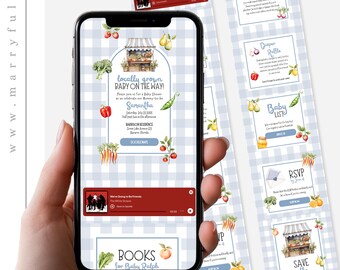 Locally Grown Baby Shower Invitation Website Template, Blue Farmers Market RSVP Website Invite 003LB-WBSINV