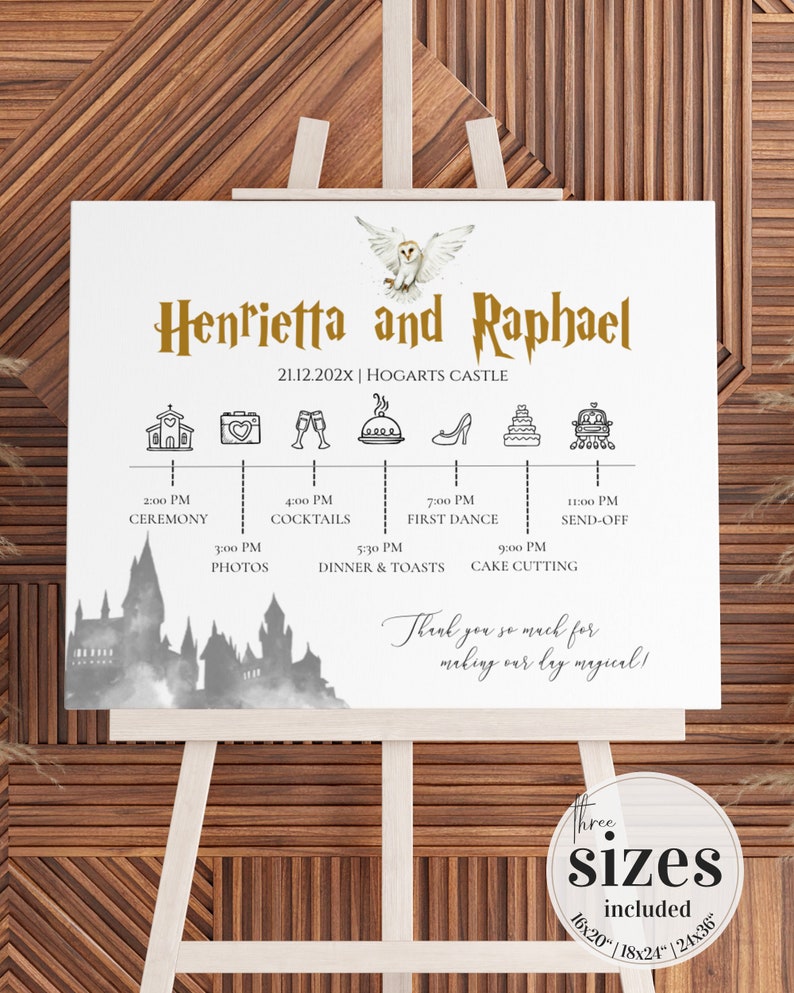 Wedding Program Sign with Timeline Wedding Schedule to show order of events to Wizard Wedding Printable Welcome Sign Decor 051 image 6