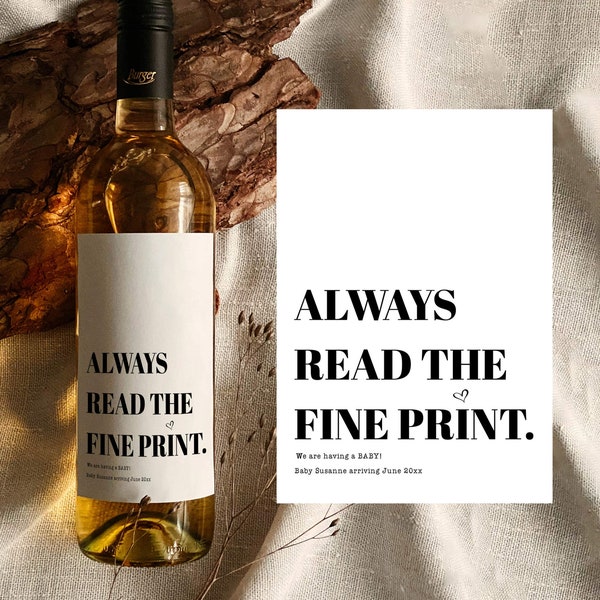 Pregnancy Announcement Wine Label, Always read the fine print funny wine bottle gift for grantparents, auntie, family or friends #050