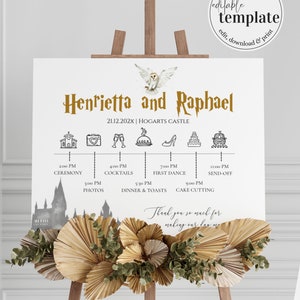 Wedding Program Sign with Timeline Wedding Schedule to show order of events to Wizard Wedding Printable Welcome Sign Decor 051 image 1