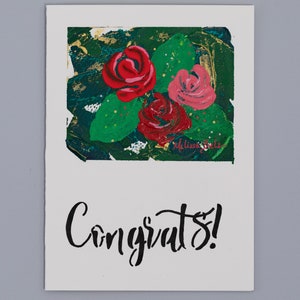 Cartões de felicitações, cartões de felicitações, rosas, celebração, 5x7, interior em branco, cartão pintado à mão