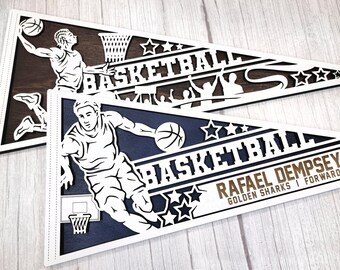 Custom Laser Engraved Basketball Pennant - Personalized Gift for Sports Fans