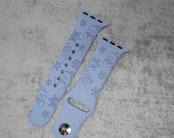 Snowman - Personalized Silicone Apple Watch Band - 38mm 40mm 41mm 42mm 44mm 45mm - Christmas Watch Band