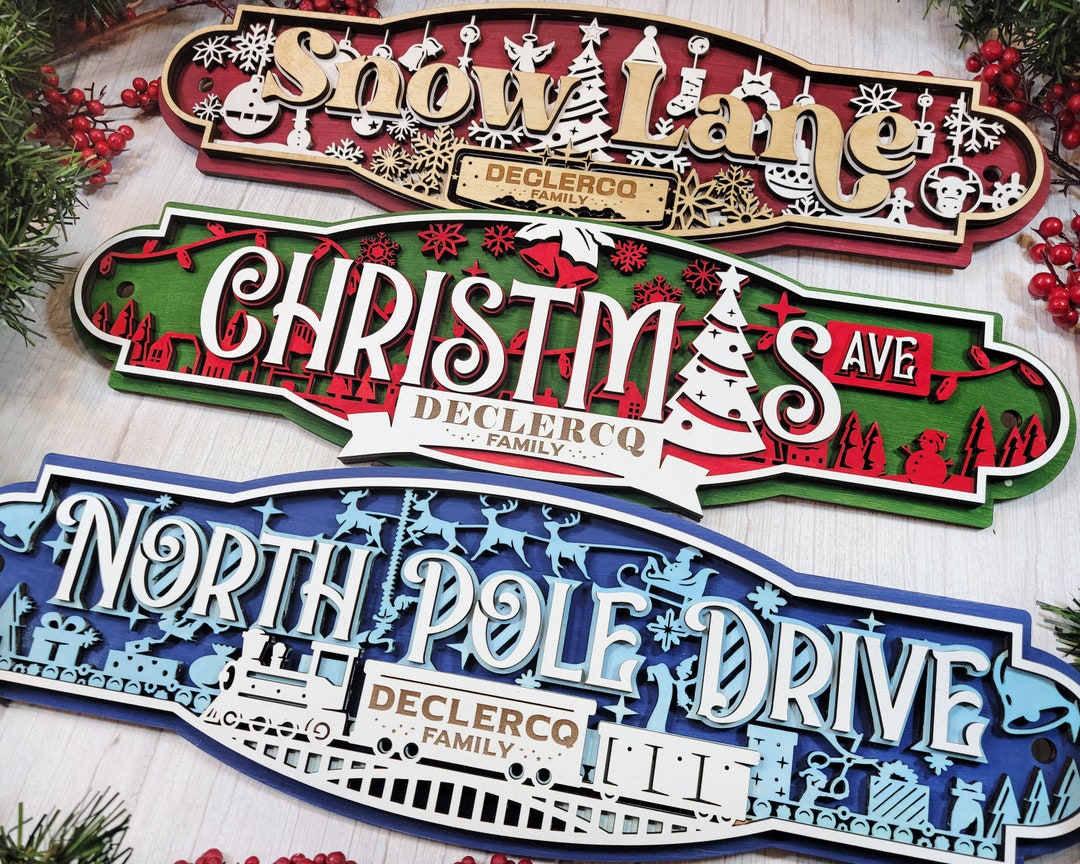 Christmas Home Decor Sign Personalized Snow Lane Christmas Ave North Pole Drive Christmas
